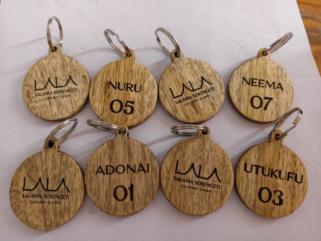 Engraved wooden key tags