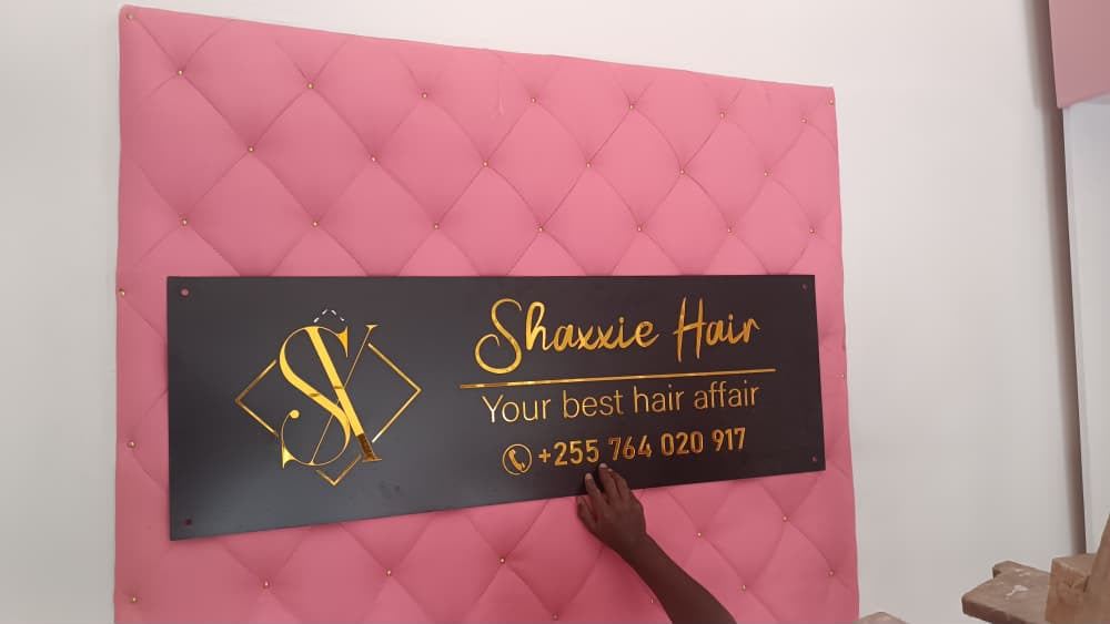 Gold acrylic salon sign